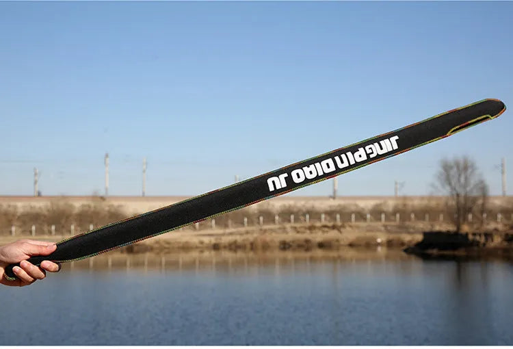 Brown telescopic cotton fishing rod bag retracted and extended, showing its 95cm length.