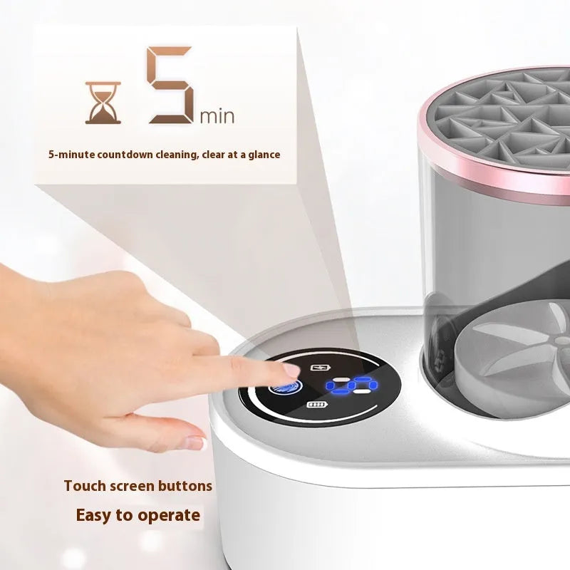 Electric makeup brush cleaner with drying chamber, 192x122x173mm, ABS PC TPE construction, timed cleaning and drying cycles