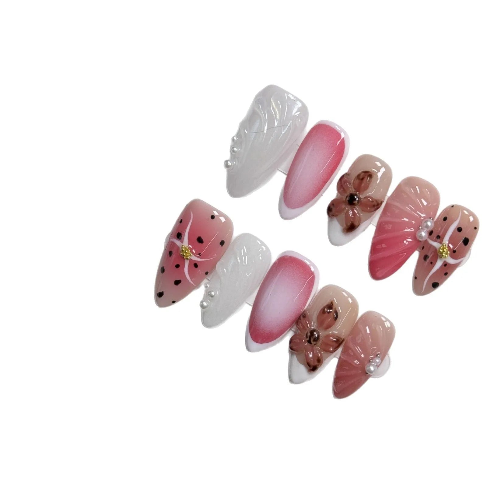 Hand-painted 3D carved nail beauty patches with embossed candy pattern in four sizes.