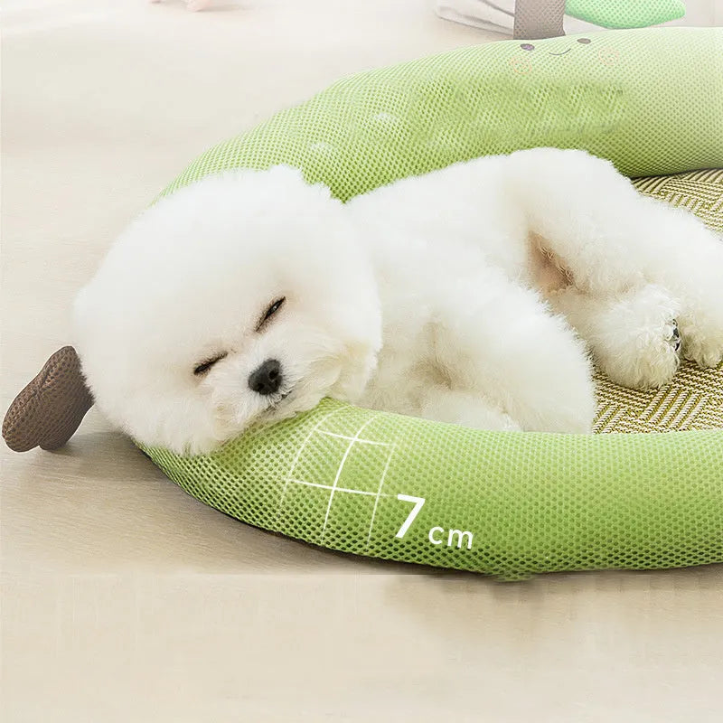 Green fruit-themed pet cooling mat nest with backrest for dogs and cats