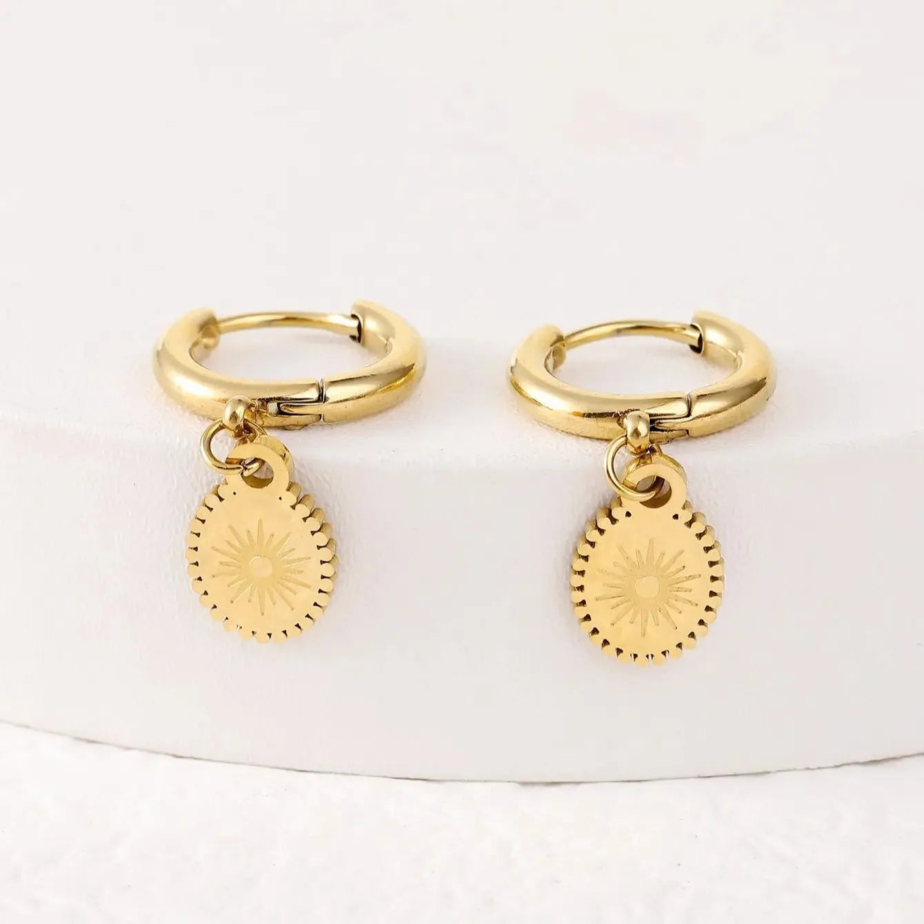 Geometric oval stainless steel ear button earrings with ellipse design in colour XY-EH005
