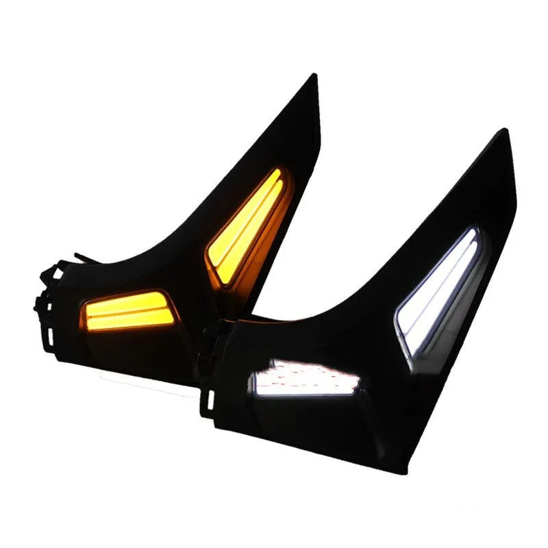 Pair of LED steering turn signal lights for Yamaha NMAX155 scooter in blue and yellow colour.