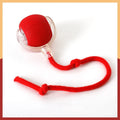 Silicone rolling ball cat toy with a plush cat ball attachment in red, green, or grey colour.