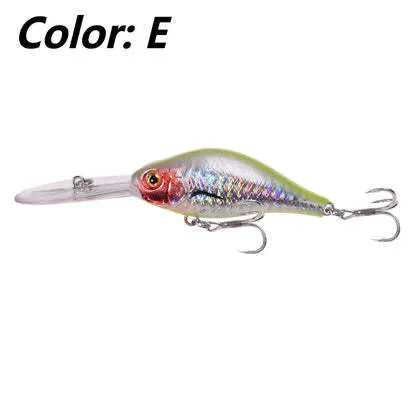 Floating Rock Little Fat Man deep diving mino fishing lure, 10.5cm long with treble hooks.