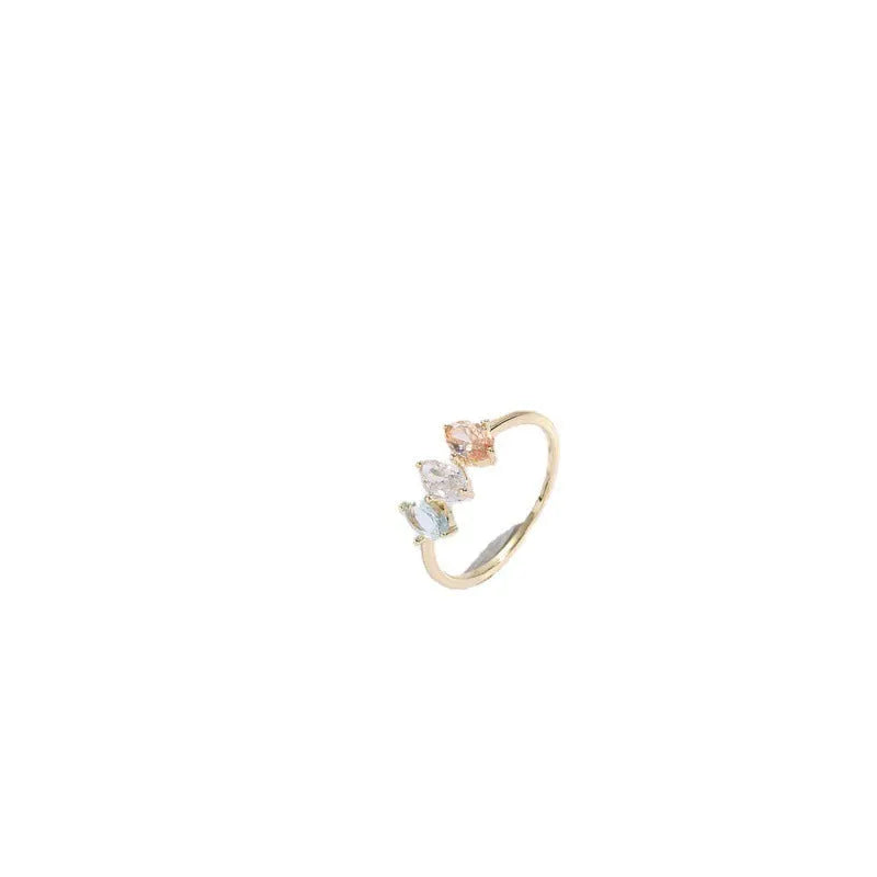 Geometric triangle birthstone ring with horse eye tricolor zircon stones in gold finish