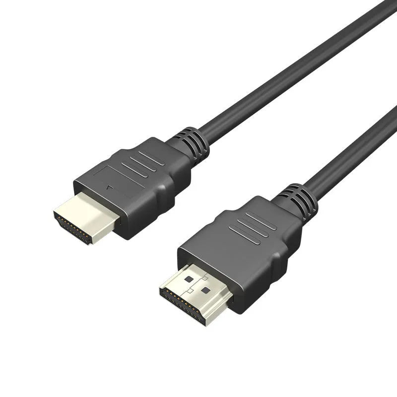 Black HDMI data cable with nickel-plated connectors on a white background