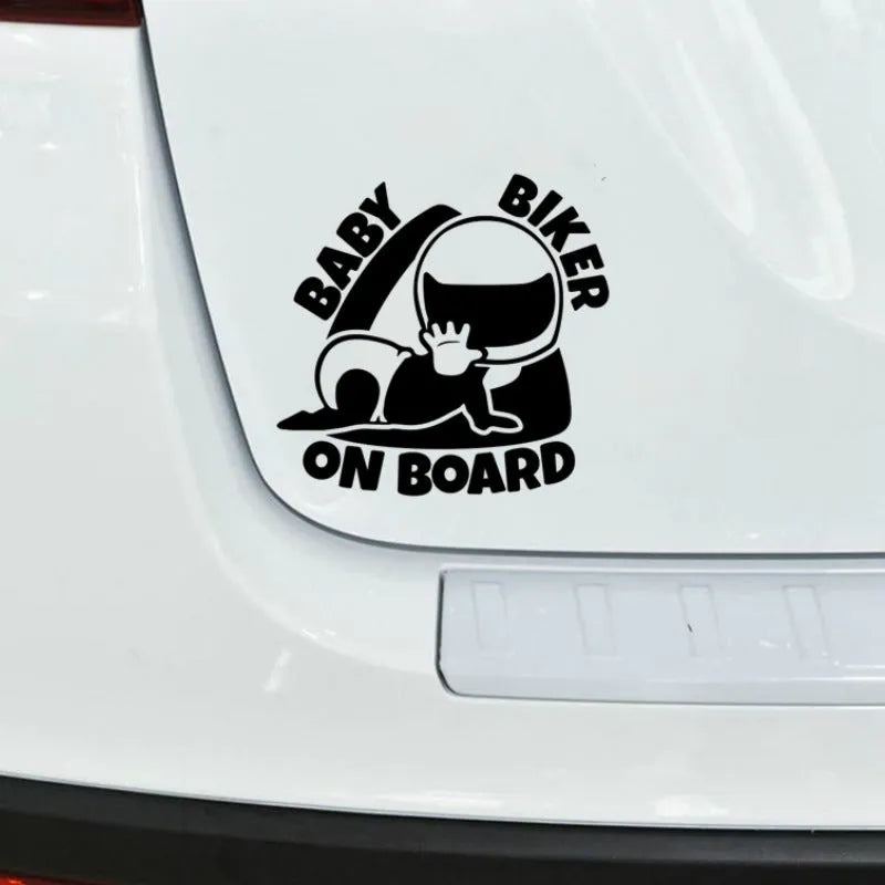 Reflective black and white Baby On Board car sticker measuring 14.5cm by 15cm