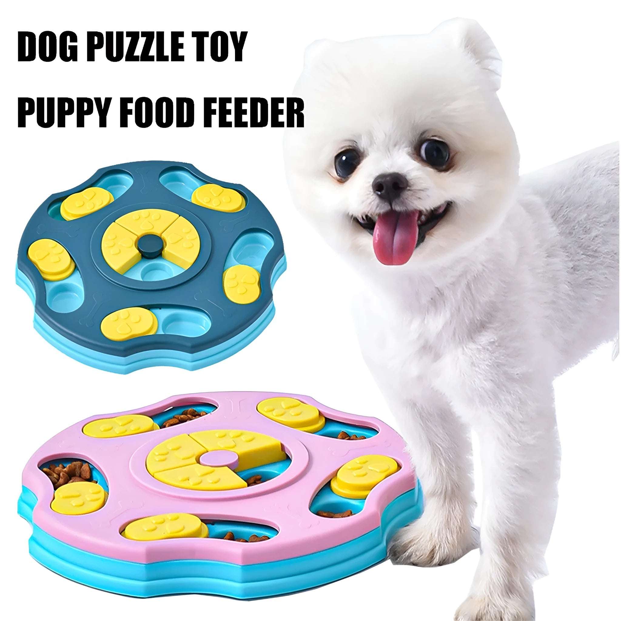 Blue or pink dog puzzle food bowl feeder interactive toy for small medium large breeds