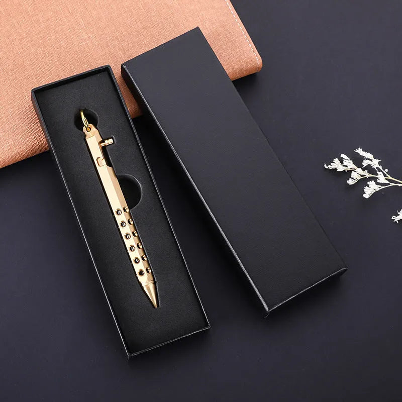 Brass hexagonal bolt rollerball pen with six-sided barrel and 0.5mm writing tip