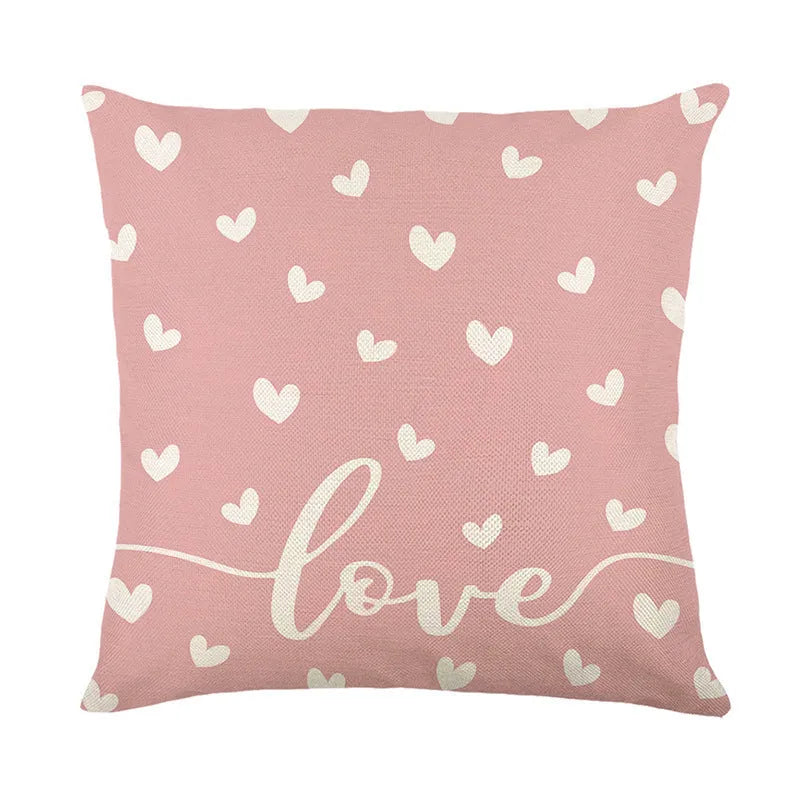 Square red and white plaid heart print pillow cover on a sofa
