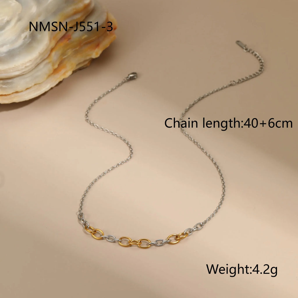 18K gold and silver stainless steel geometric chain jewellery set with necklace earrings and bracelet for women