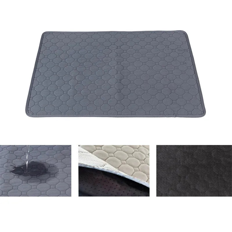 Washable dog pee pads in grey and khaki colours measuring 18 by 24 inches
