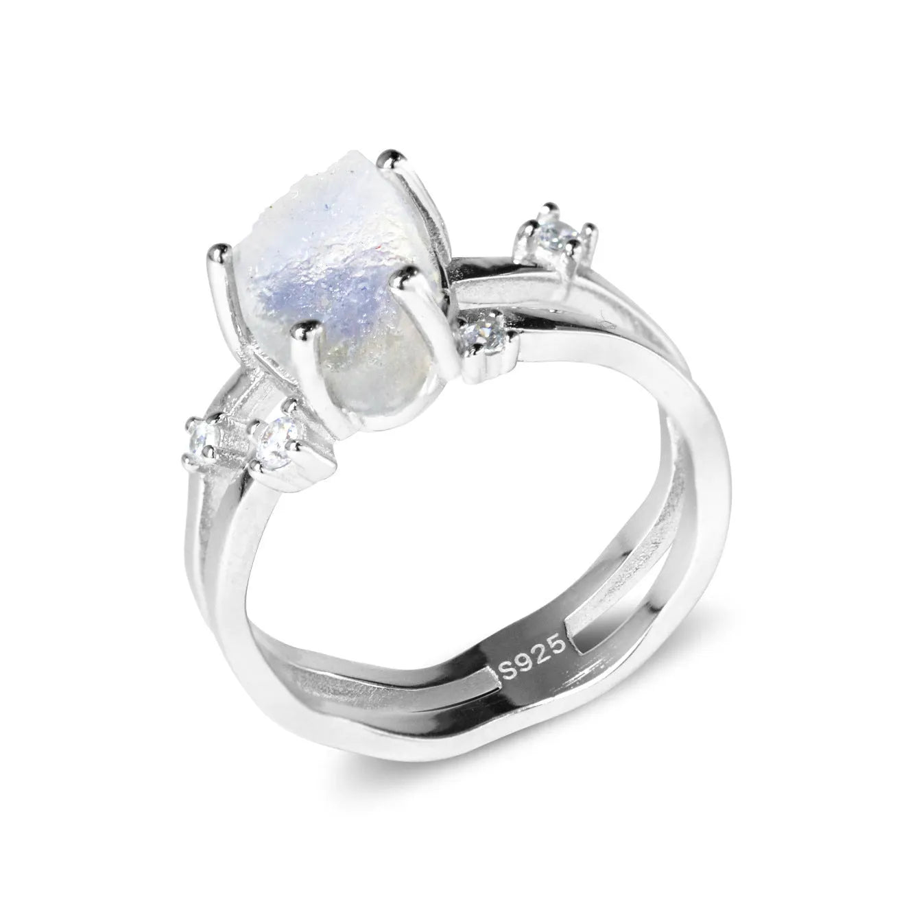 S925 silver irregular triangle moonstone ring in rose gold, white gold, and yellow gold electroplated finishes