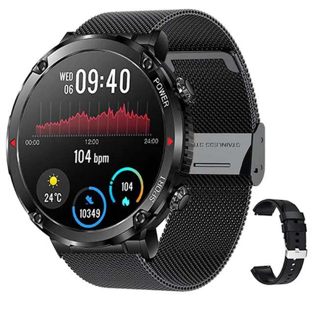 T30 Smart Watch with black silicone strap showing time display on 52mm screen.