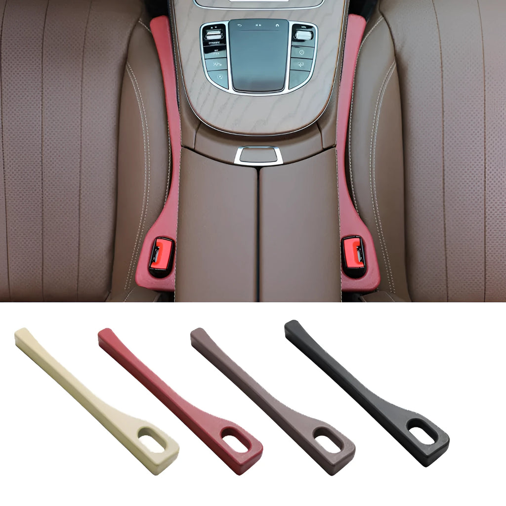 Flexible polyurethane car seat gap filler strip in multiple colours including black and beige.