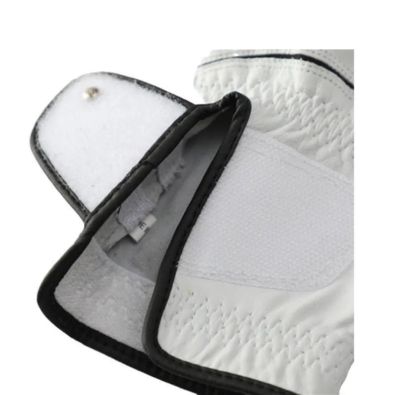 White men's half sheepskin golf glove showing non-slip palm detail