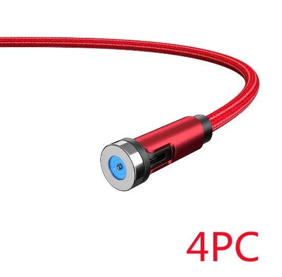 Essager black magnetic USB cable with rotating head and blue LED light, shown connecting to a phone.
