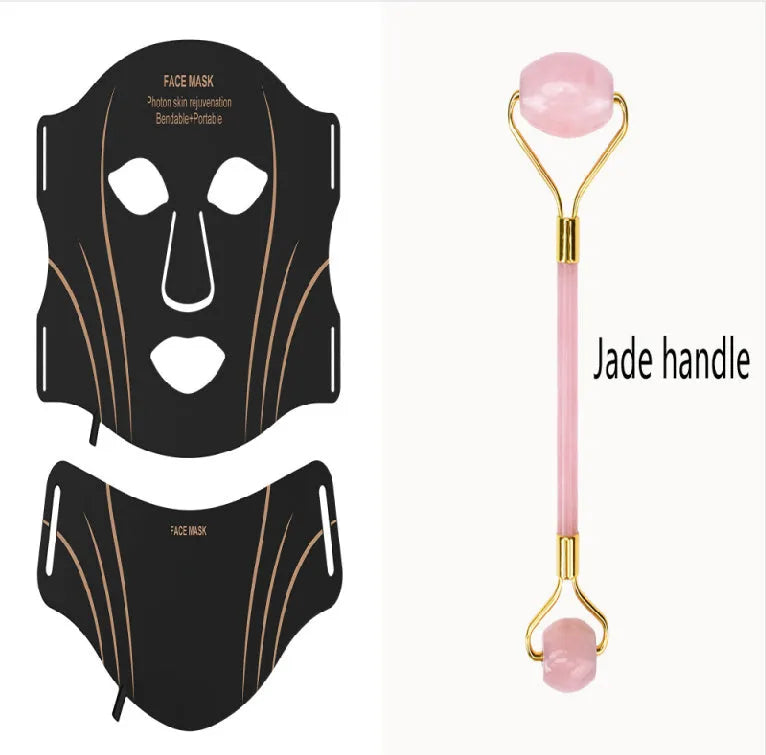 Black and gold hard shell IPL LED photon facial beauty mask with headband and touch screen.