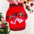 Red and green Christmas dog sweater for small pets with five size options from XS to XL