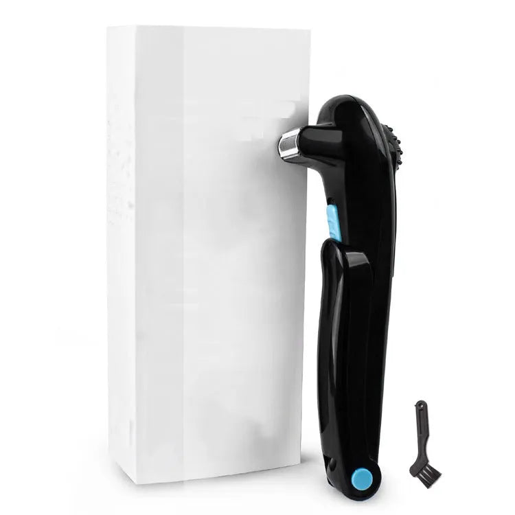Black folding body electric shaver with dry battery compartment and hair removal head