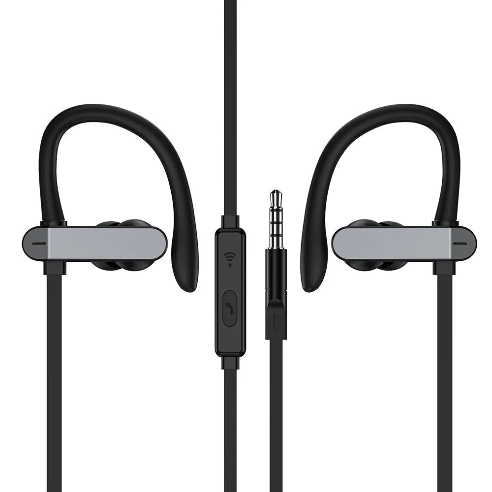 Sport ear hook earbuds with flexible hooks and gel silicone tips in black blue colour variant