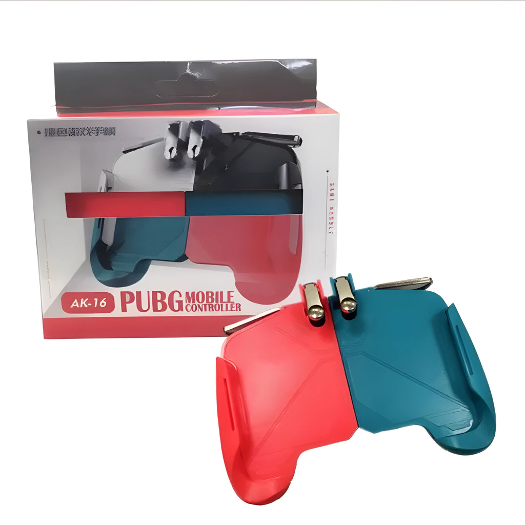 AK16 colourful extendable game controller holding a mobile phone, showing L1R1 triggers.