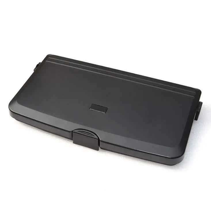 Car back seat folding table in black PP plastic with dimensions 340x200x30mm for holding drinks and phone