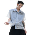 Blue and white gradient loose fit men's short sleeve casual polyester shirt