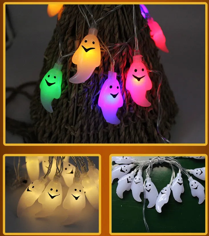 Halloween LED string lights with pumpkin, bat, and ghost lanterns on a 1.2 metre string