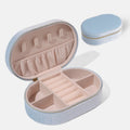 Oval velvet jewellery storage box with flannel lining in multiple colour options