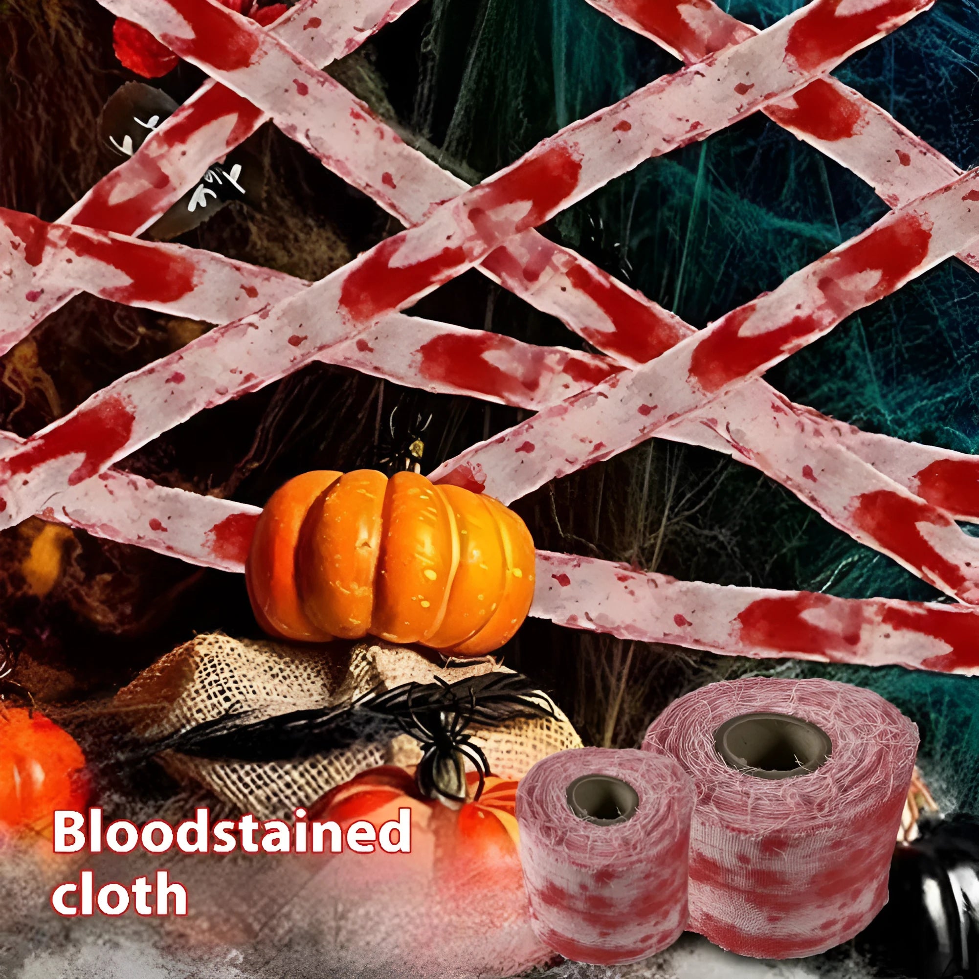 Red and white dyed bloody gauze bandage roll for Halloween costume horror prop decoration