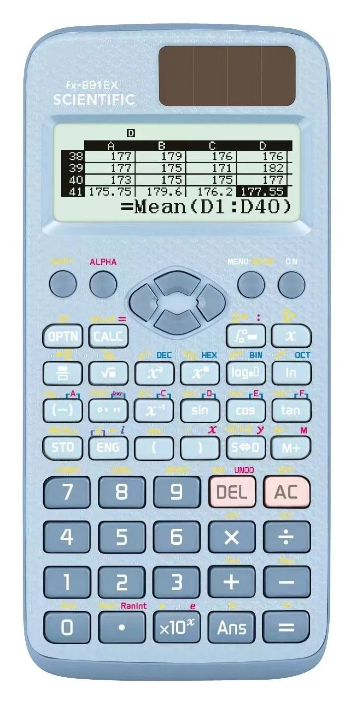 Casio fx-991EX scientific calculator in black, blue, or pink with natural textbook display