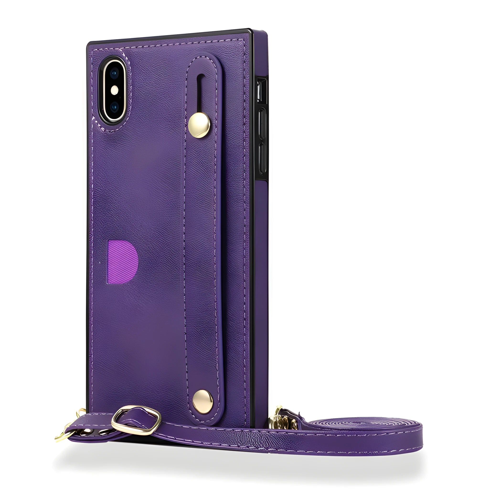 Leather messenger phone case with card holder and wristband for iPhone in multiple colours