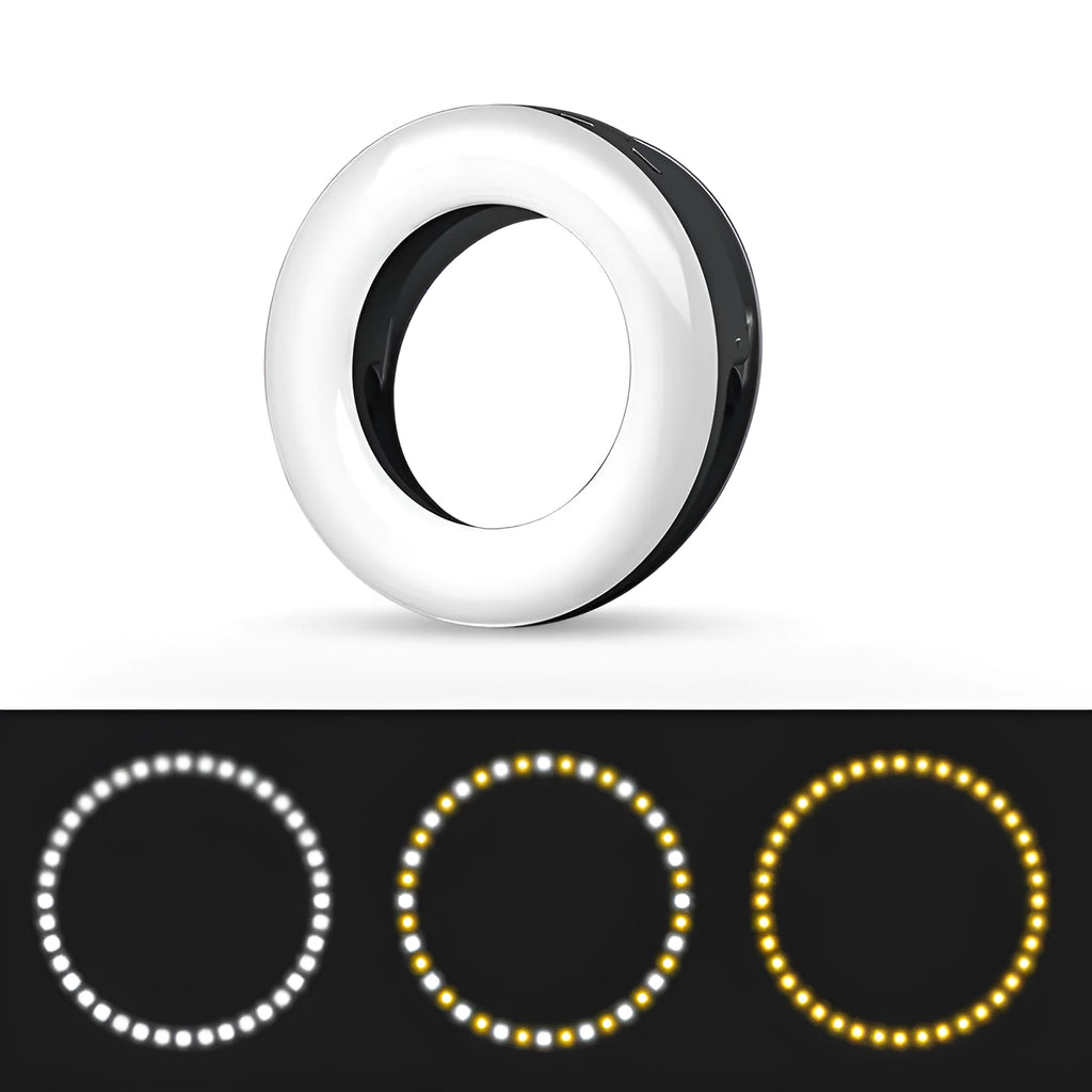 Black USB rechargeable selfie ring light for mobile phone photography and video