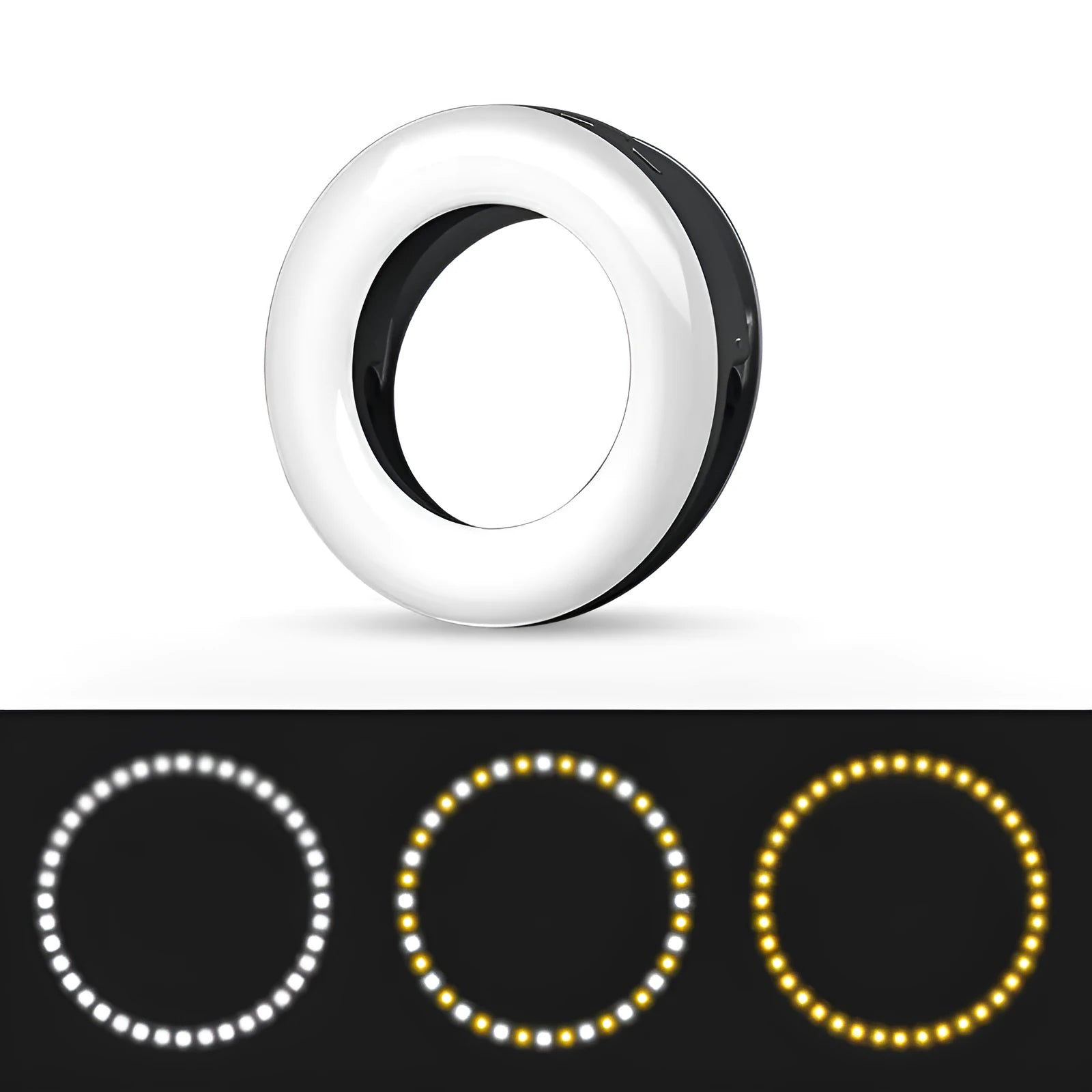 Black USB rechargeable selfie ring light for mobile phone photography and video