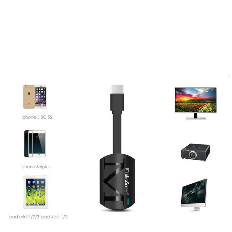 Black USB HDMI dongle for phone to TV screen mirroring measuring 52x26mm