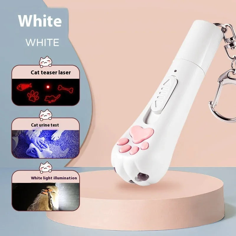 Cat teasing pen light toy with self-hi feature in cream white, pink or sky blue colour options