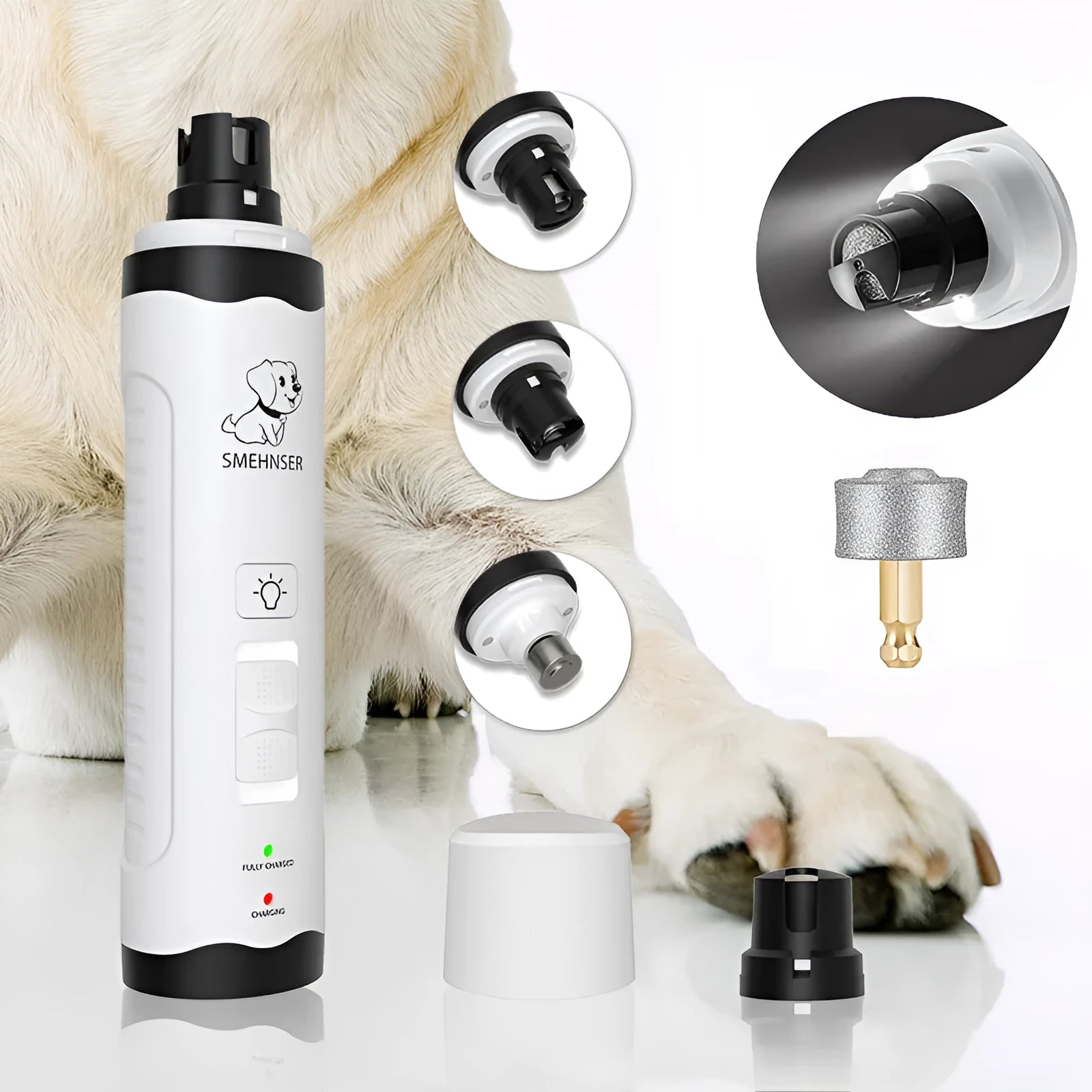 Electric dog nail trimmer with LED digital display and dust collection port