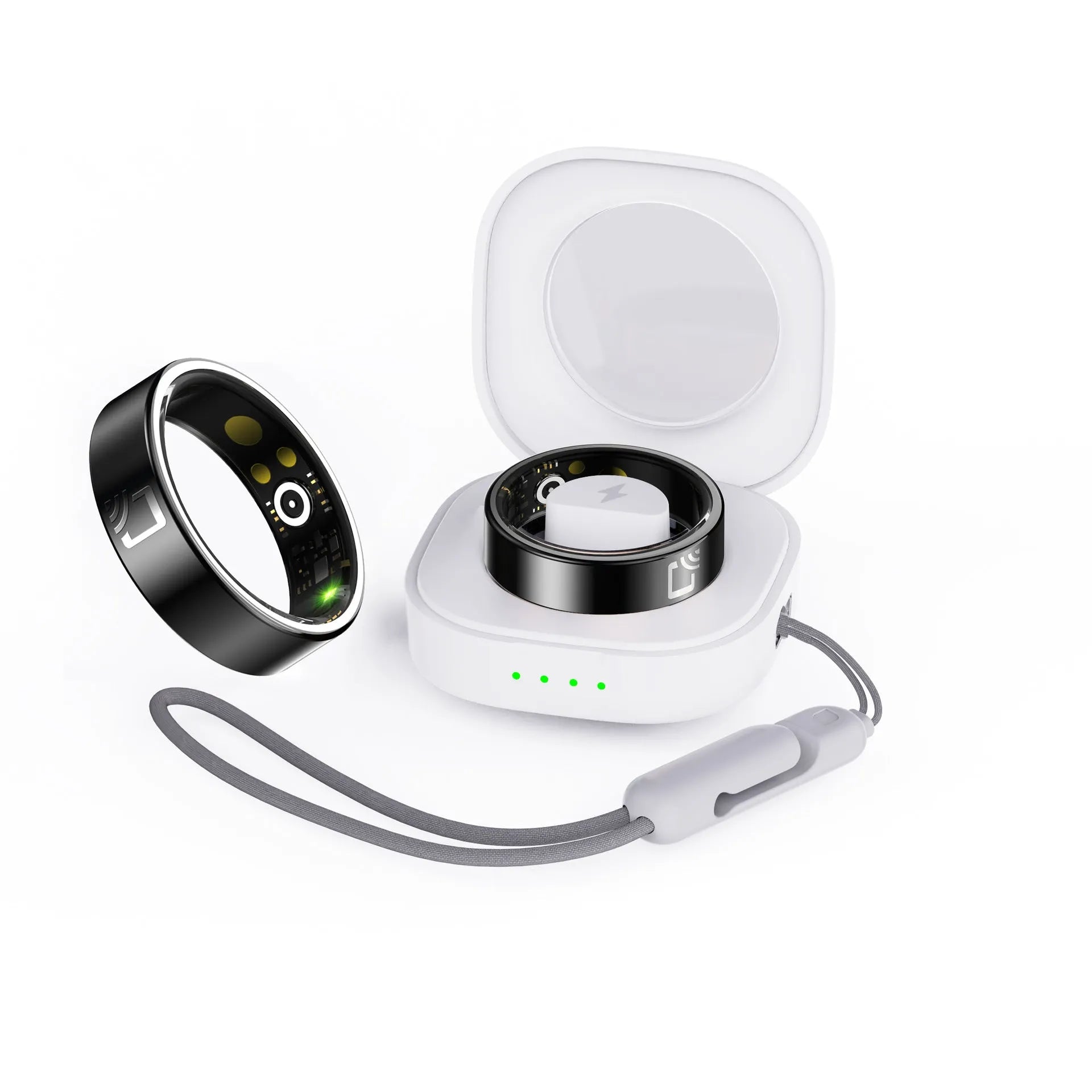 Black ceramic smart ring for heart rate and blood oxygen monitoring with waterproof design
