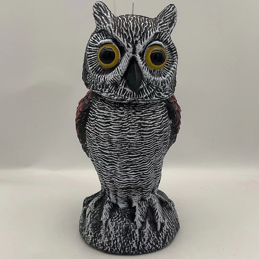 Artificial owl bird scarer ornament with motion features for outdoor garden pest control
