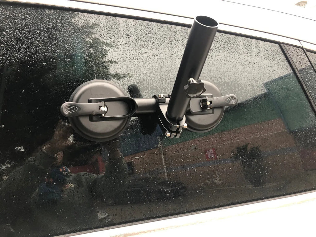 Black off-road car flagpole sucker base with ABS plastic disc and rubber glass attachment
