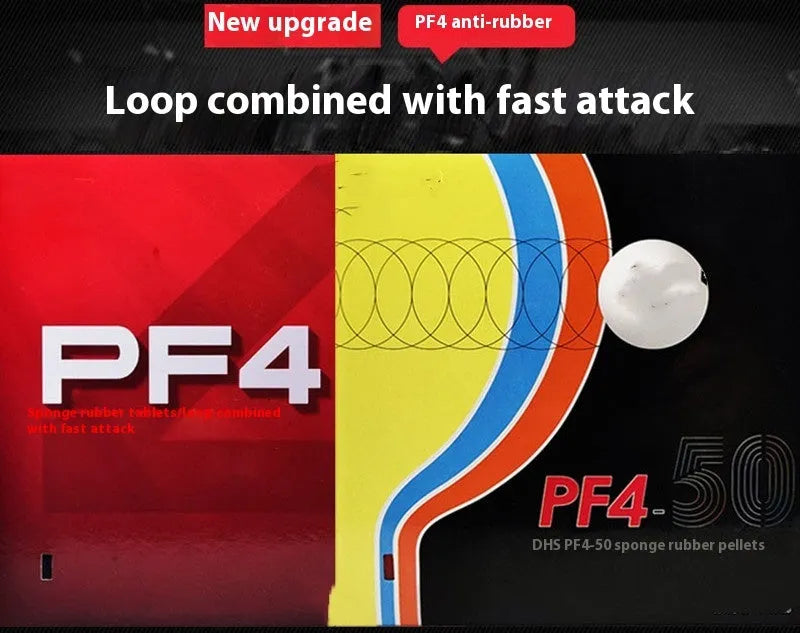PF4-50 Classic 50 table tennis racket with anti-rubber surface in red thick, black thick, red medium thick, or black medium thick options.