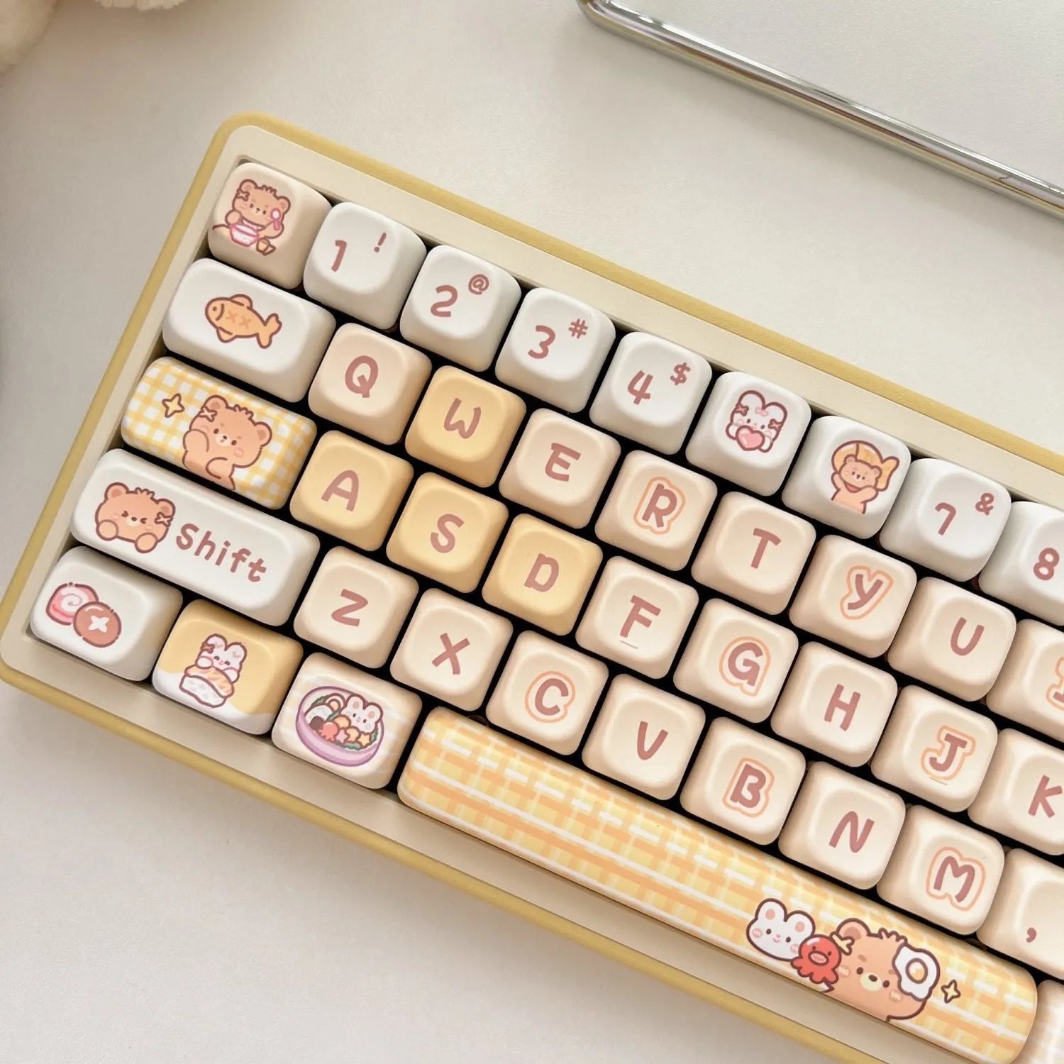 Rabbit Bear Restaurant themed PBT keyboard keycap set with 140 pieces in EOA height profile.
