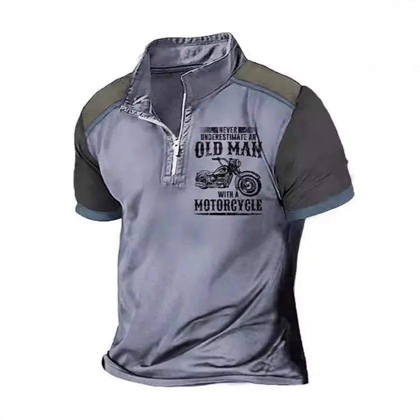 Men's casual polo shirt with lapel collar and digital letter printing in regular fit