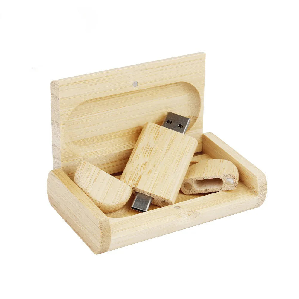 Wooden USB flash drive with carved maple box and USB-C connector for mobile phones