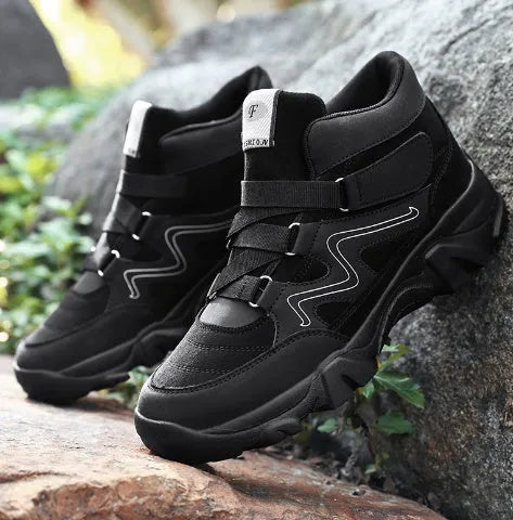Men's casual shoes in black, brown, dark grey, black white, and black blue colour options.