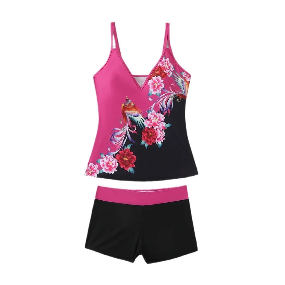 Plus size women's swimsuit in black or rose red with cotton lining and briefs style for swimming