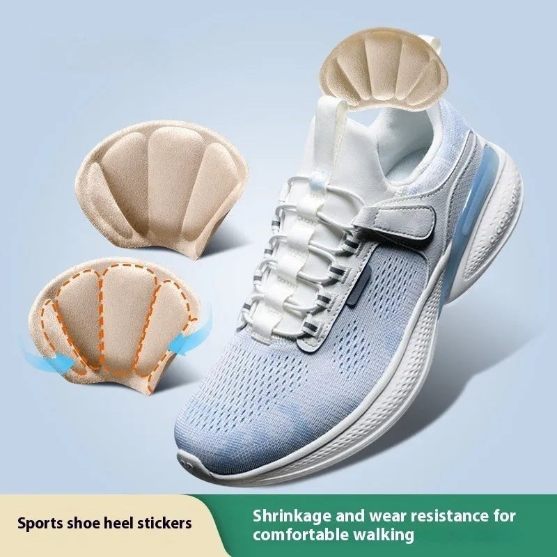 Camel-coloured suede anti-blister heel cushion pads with adhesive backing.
