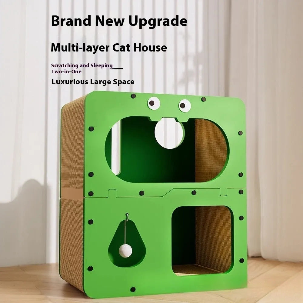 Double layer cat scratching board nest with scratching surface and enclosed resting area