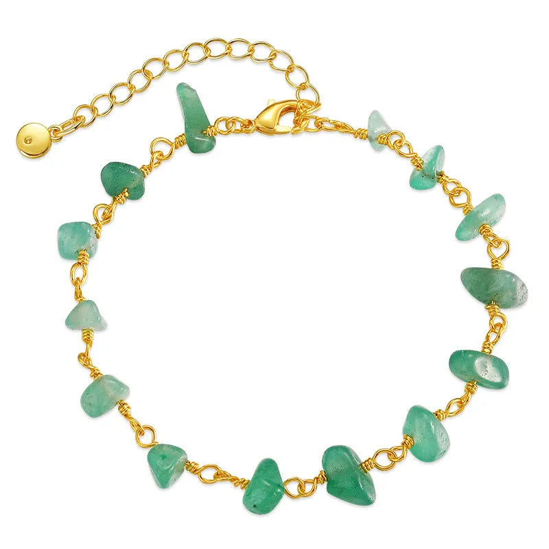 Women's 18K copper bracelet with irregular natural gravel turquoise stones and geometric crystal elements
